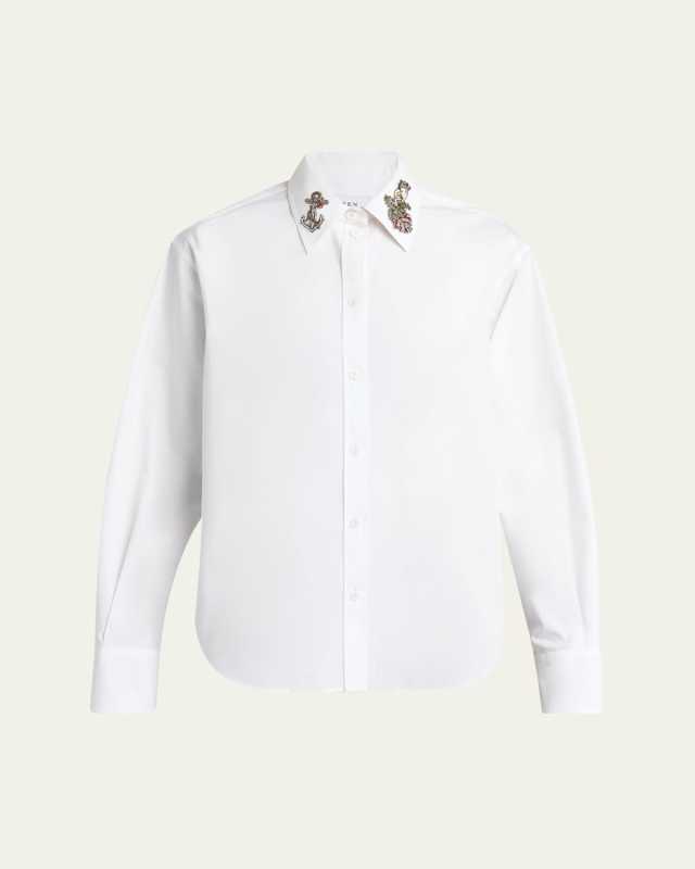 Strass Anchor Embroidered Collar Poplin Shirt